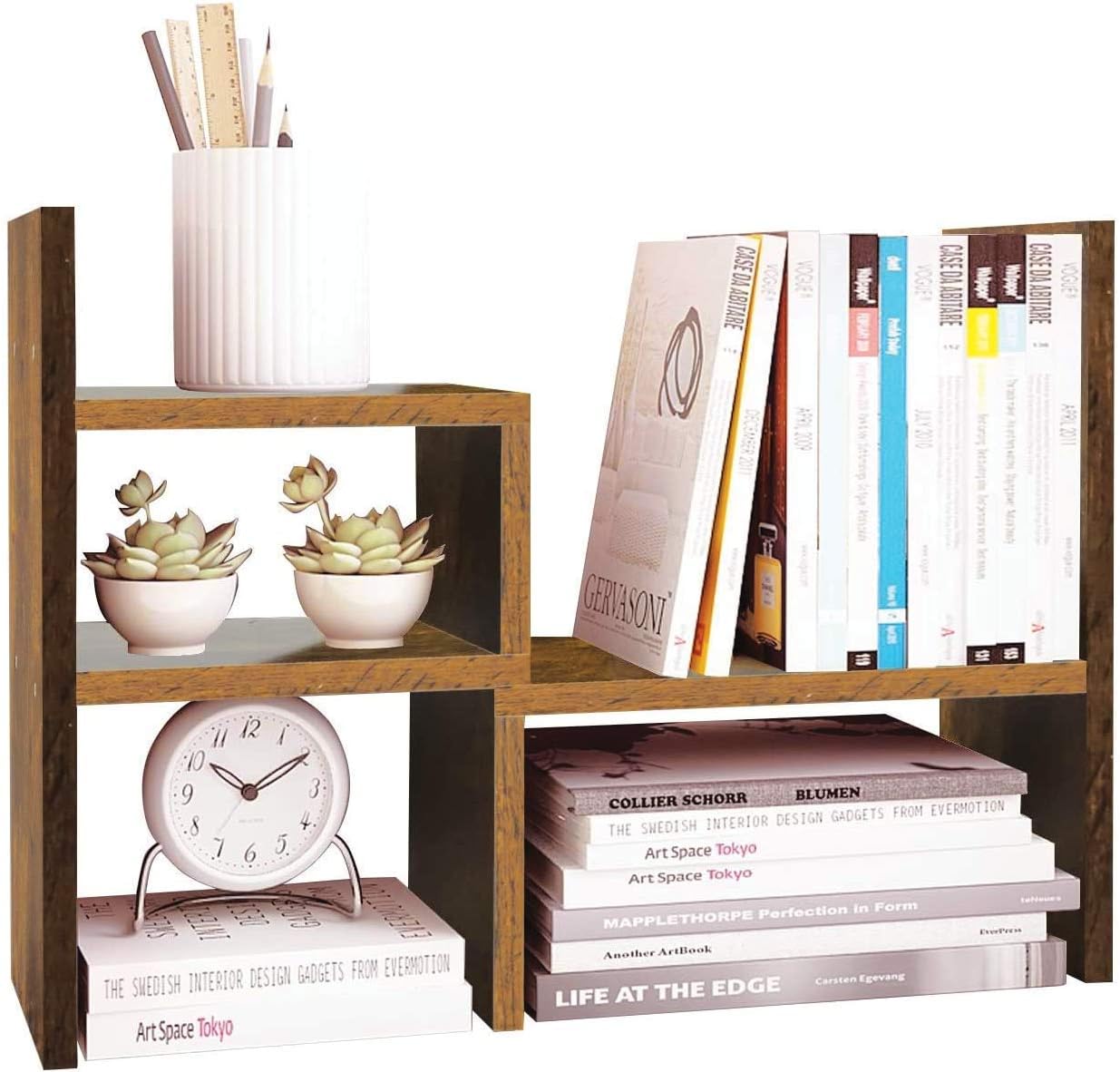 Jerry & Maggie - Desktop Organizer Office Storage Rack Adjustable Wood Display Shelf | Birthday Gifts - Toy - Home Decor | - Free Style Rotation Display - True Natural Stand Shelf White Wood Tone - Image 3